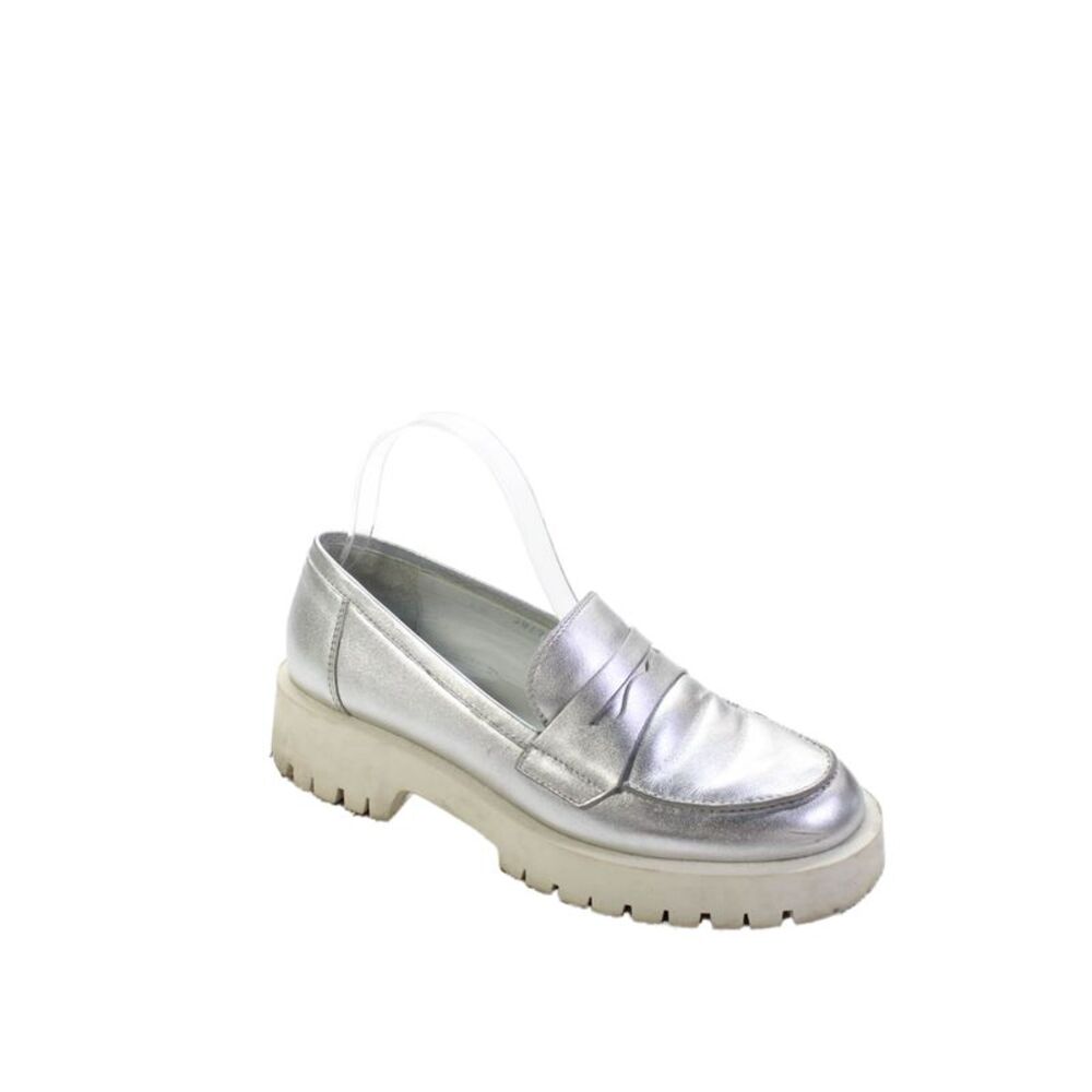 Bruno Premi Womens Metallic Leather Heeled Loafers Silver Size 9